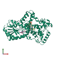 PDB entry 1qnf coloured by chain, front view.