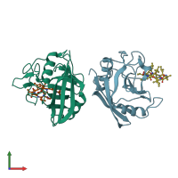 PDB entry 1qnh coloured by chain, front view.