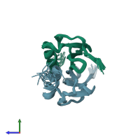 PDB entry 1qnk coloured by chain, ensemble of 20 models, side view.