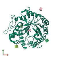 PDB entry 1qno coloured by chain, front view.