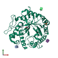 PDB entry 1qnp coloured by chain, front view.