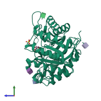 PDB entry 1qnp coloured by chain, side view.