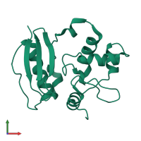 PDB entry 1qnt coloured by chain, front view.