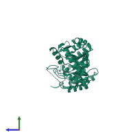 PDB entry 1qnv coloured by chain, side view.