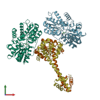 PDB entry 1qo0 coloured by chain, front view.