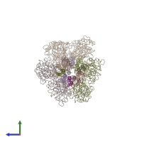 PDB entry 1qo1 coloured by chain, side view.