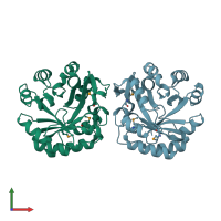 PDB entry 1qo2 coloured by chain, front view.