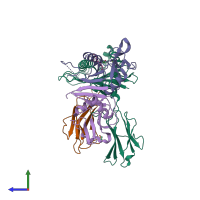PDB entry 1qo3 coloured by chain, side view.