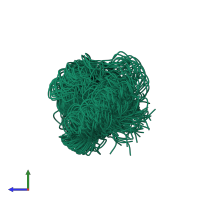 PDB entry 1qo6 coloured by chain, ensemble of 55 models, side view.