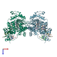 PDB entry 1qo8 coloured by chain, top view.