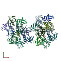 PDB entry 1qoh coloured by chain, front view.