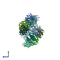 PDB entry 1qoh coloured by chain, side view.