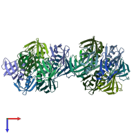 PDB entry 1qoh coloured by chain, top view.