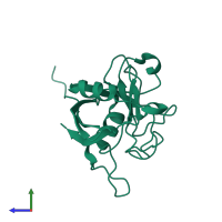 PDB entry 1qoi coloured by chain, side view.