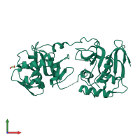 Homo dimeric assembly 1 of PDB entry 1qol coloured by chemically distinct molecules, front view.