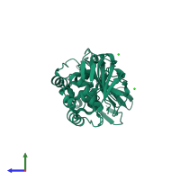 Homo dimeric assembly 2 of PDB entry 1qol coloured by chemically distinct molecules, side view.