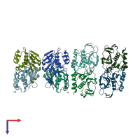 PDB entry 1qol coloured by chain, top view.