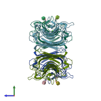 PDB entry 1qoo coloured by chain, side view.