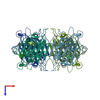 PDB entry 1qoo coloured by chain, top view.