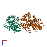 PDB entry 1qop coloured by chain, top view.