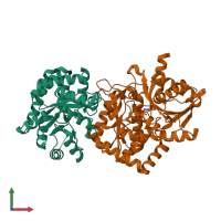 PDB entry 1qoq coloured by chain, front view.