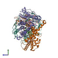 PDB entry 1qov coloured by chain, side view.