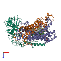 PDB entry 1qov coloured by chain, top view.