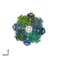 PDB entry 1qox coloured by chain, side view.