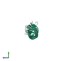 PDB entry 1qoy coloured by chain, side view.