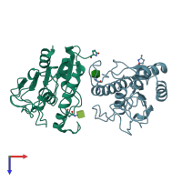 PDB entry 1qoz coloured by chain, top view.