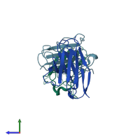 PDB entry 1qp1 coloured by chain, side view.