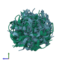 PDB entry 1qp6 coloured by chain, ensemble of 16 models, side view.