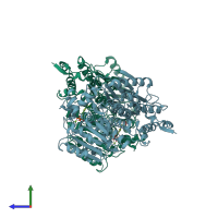 PDB entry 1qpb coloured by chain, side view.