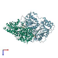 PDB entry 1qpb coloured by chain, top view.