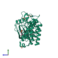 PDB entry 1qpc coloured by chain, side view.