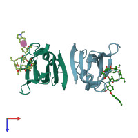 PDB entry 1qpf coloured by chain, top view.