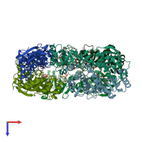 PDB entry 1qpn coloured by chain, top view.