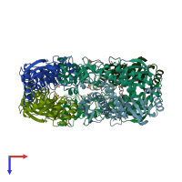 PDB entry 1qpo coloured by chain, top view.