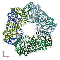 PDB entry 1qpq coloured by chain, front view.