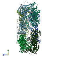 PDB entry 1qpq coloured by chain, side view.