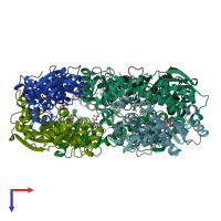PDB entry 1qpq coloured by chain, top view.