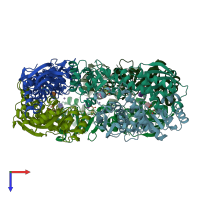 PDB entry 1qpr coloured by chain, top view.