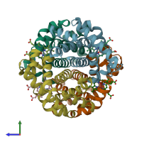 PDB entry 1qpw coloured by chain, side view.
