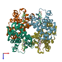 PDB entry 1qpw coloured by chain, top view.