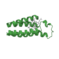 The deposited structure of PDB entry 1qq3 contains 1 copy of SCOP domain 47176 (Cytochrome b562) in Soluble cytochrome b562. Showing 1 copy in chain A.