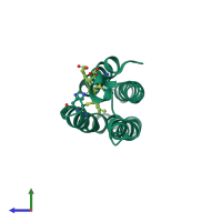 PDB entry 1qq3 coloured by chain, side view.