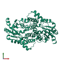 Homo dimeric assembly 1 of PDB entry 1qq5 coloured by chemically distinct molecules, front view.