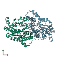 PDB entry 1qq7 coloured by chain, front view.