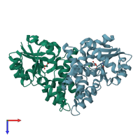 PDB entry 1qq7 coloured by chain, top view.