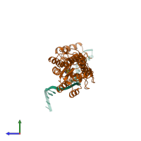 PDB entry 1qqb coloured by chain, side view.